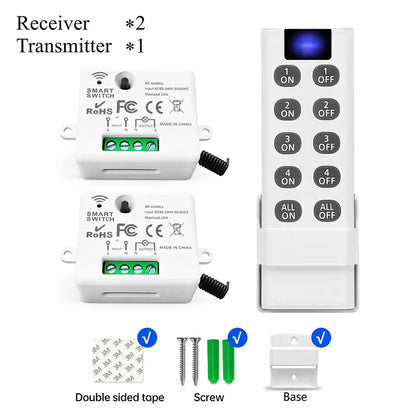 RF Wireless Smart Light Switch 433MHz 110V 220V Mini Relay Receiver Module ,4-in-1 Remote Control,For Led Light Lamp Fan ON/OFF