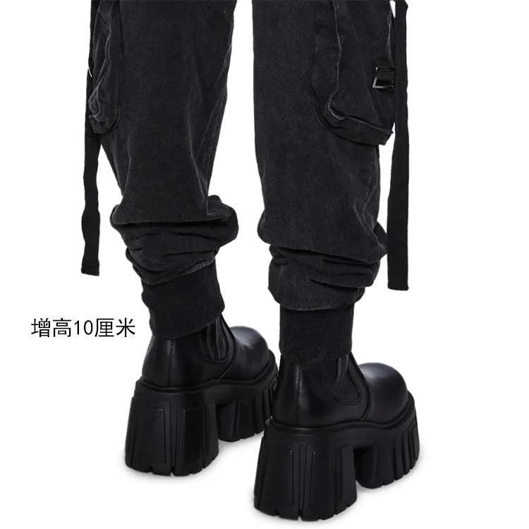 Super High Chunky Heel Platform Chelsea Women's Autumn Small Elevator Ankle Thin Smoke Pipe Genuine Leather Boots