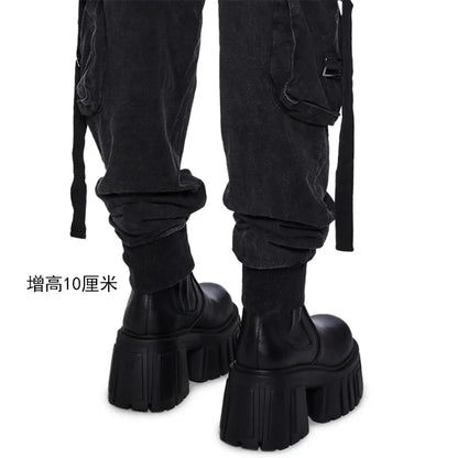 Super High Chunky Heel Platform Chelsea Women's Autumn Small Elevator Ankle Thin Smoke Pipe Genuine Leather Boots
