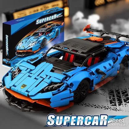 Racing Car Building Blocks Set Blue Sports Car Model Vehicle Bricks Boys Christmas Gift Kids Assembly Toy