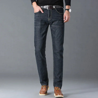 Spring Autumn Business Men Jeans Casual Straight Stretch Fashion Classic Black Sky Blue Grey Work Denim Trousers Brand Clothing