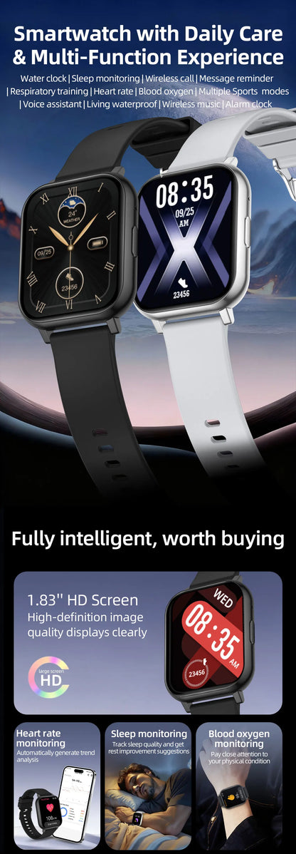 LIGE 2026 New Health Monitor 1.83" HD Screen Fitness SmartWatch Call Reminder Bluetooth Call Waterproof Smart watch Men Women