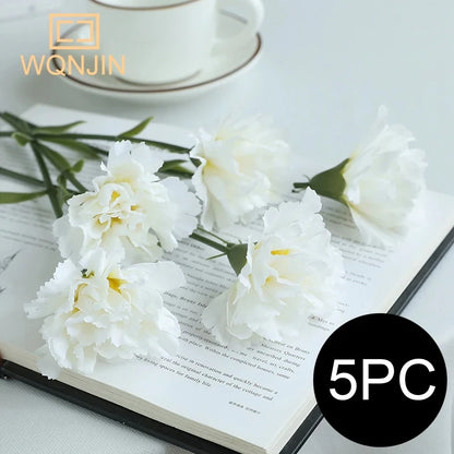 5PCS,Red Carnations Artificial Silk Flowers Bouquet Wedding Party Home Decorations Fake Flowers Photo Props Mother's Day Gift