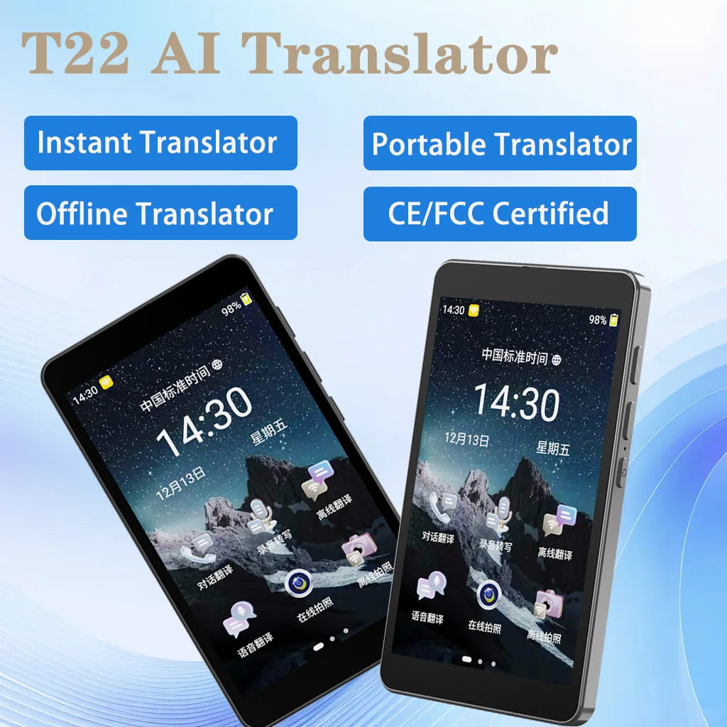 Portable T22 Smart Translator 142 In Real-time Online Languages Translation ChatGPT Voice Photo Intelligent Translate Device