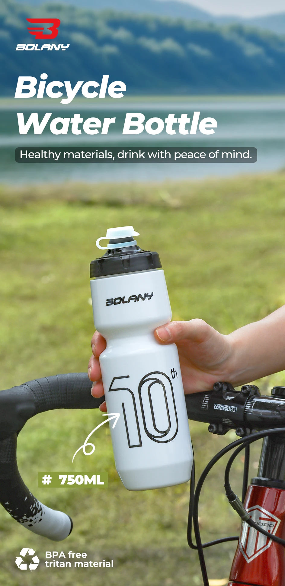 BOLANY 750ML Sports Bottle 10th Rubber Transparent Plastic with lid Bottle Portable Squeeze Drinking Outdoor Cycling Kettle