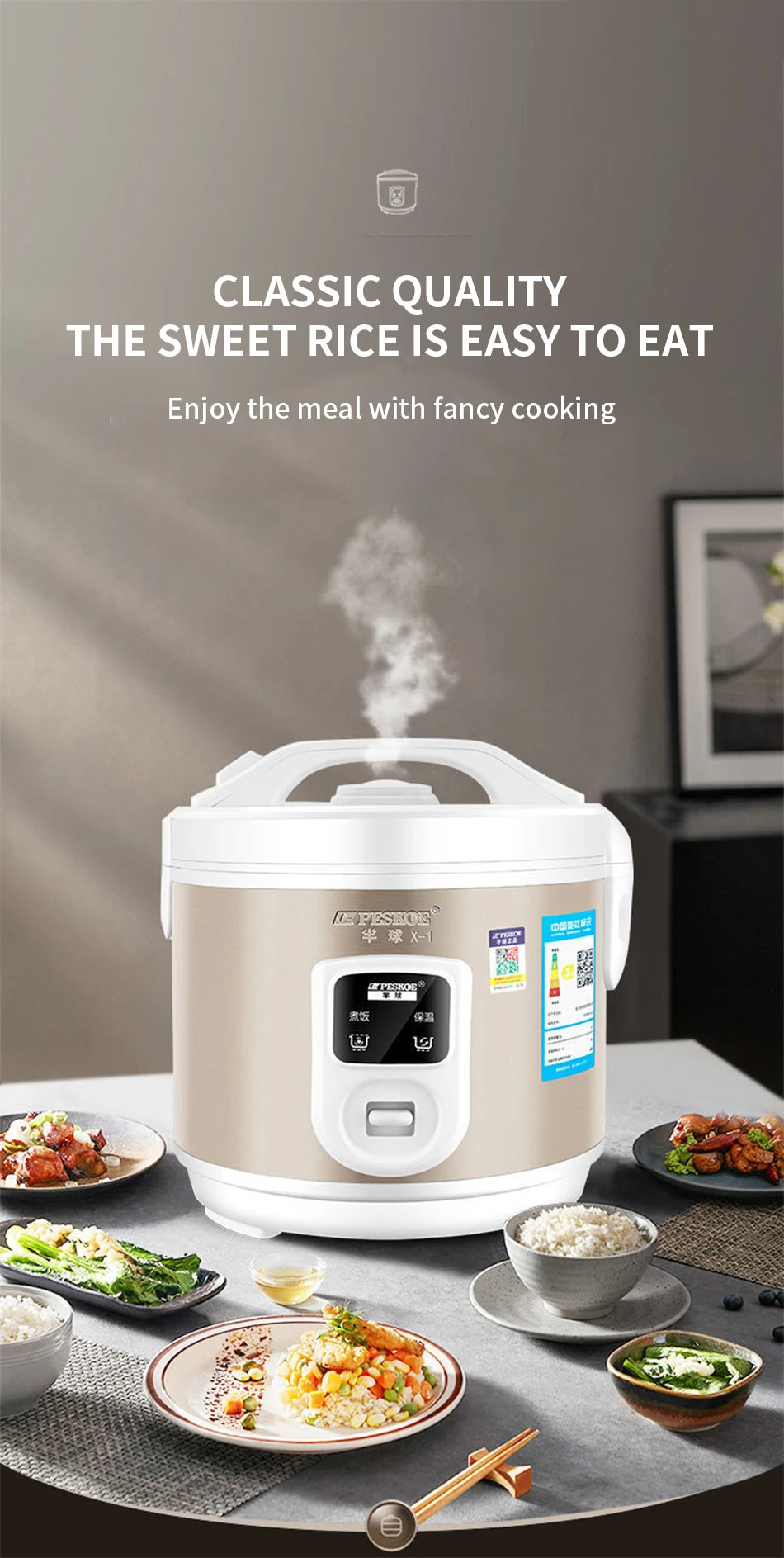 Peskoe Mini Rice Cooker Non-Stick Surface Old-Fashioned 1-2-3 Person Multi-Function Household Cooking Appliance 2L 3L 4L 5L