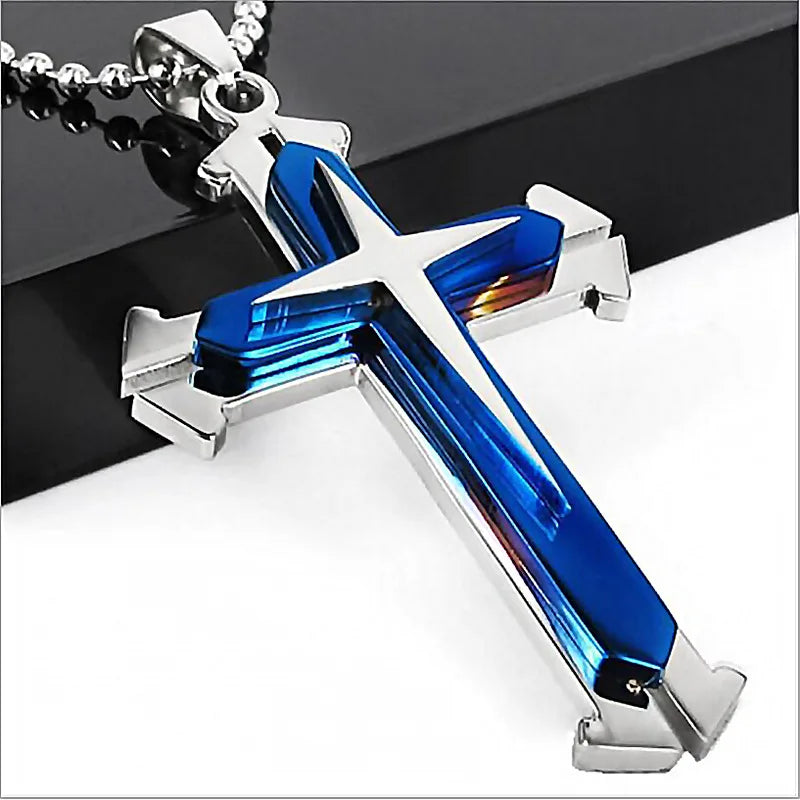 Minimalist Cross Chain for Men – Cool Black & Gold CZ Pendant, Punk Streetwear Gift