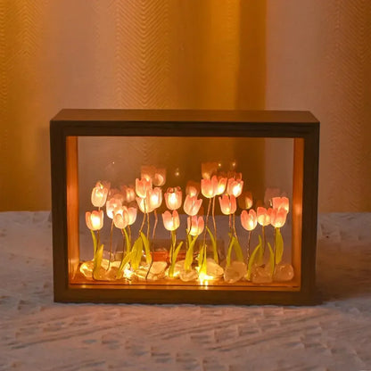 DIY Wooden Photo Frame Tulip Flower Sea Home Decoration Ornaments Atmosphere Lights Valentine's Day Mother's Day Birthday Gifts