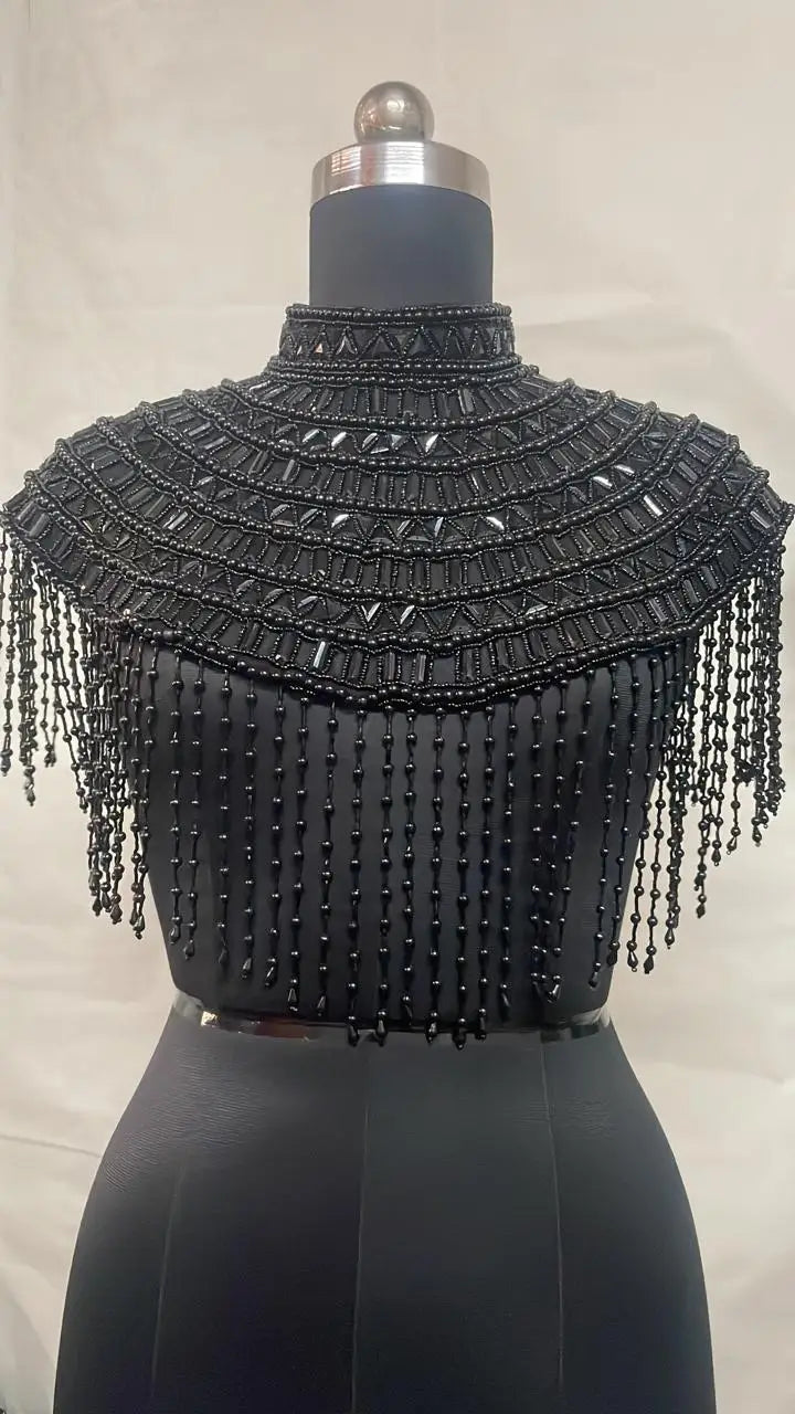Handcrafted Beaded Embroidered Wedding Cape | Luxury Bridal Sheer Tulle Evening Wrap for Formal Wedding Gowns Ellora Model 31