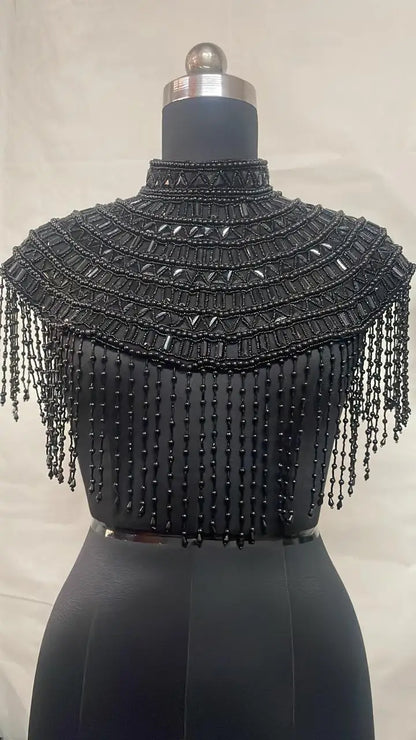 Handcrafted Beaded Embroidered Wedding Cape | Luxury Bridal Sheer Tulle Evening Wrap for Formal Wedding Gowns Ellora Model 31
