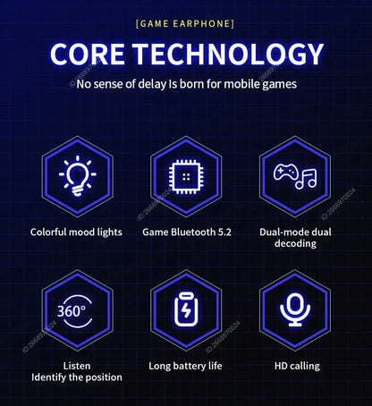 Bluetooth Game Earphones True Wireless TWS In-Ear Headphones With Mic Waterproof Sports Hifi Headsets Balanced Armature for Game