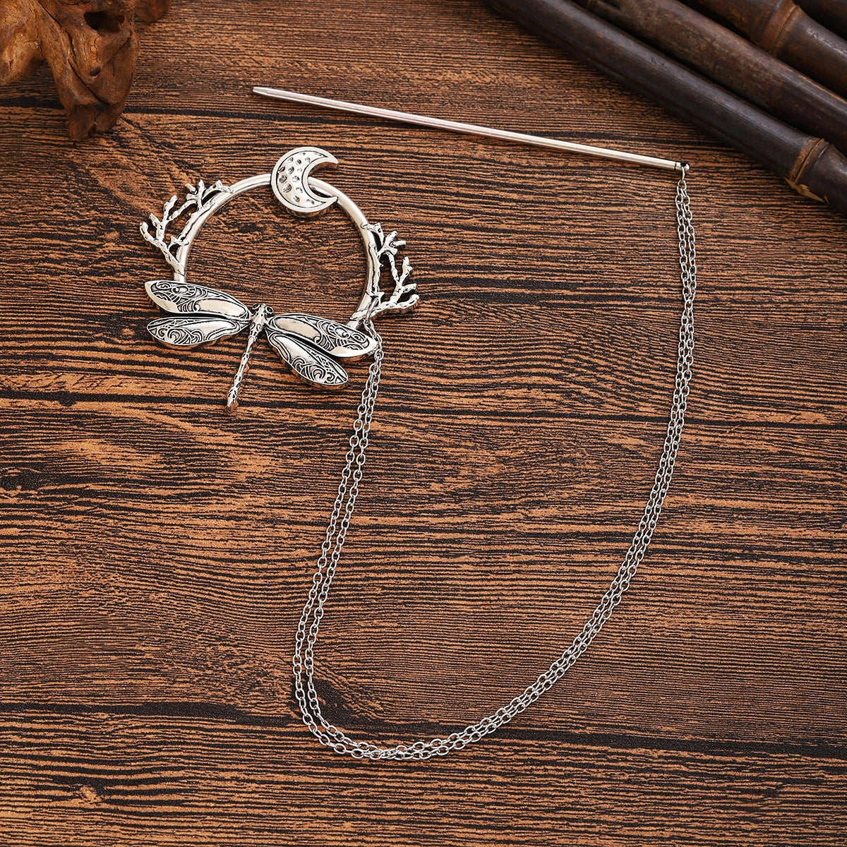 Viking Retro Dragonfly Moon Hairpin Branch Hairpin Women's Fashion Trend Versatile Hair Accessories Scandinavian Norwegian Style Accessories Party Accessories Valentine's Day Mother's Day Holiday Gift
