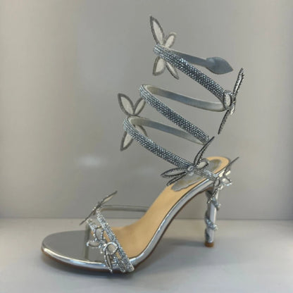 New Spring and Summer Women's High-heeled Sandals Snake-shaped Butterfly Diamond Flower Stiletto Heel Sandals High Heels