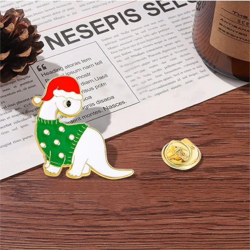 4pcs Cute Cartoon Dinosaur Enamel Brooch Creative Christmas Day Holiday Gift Lapel Pin Badge Backpack Clothing Hat Accessories