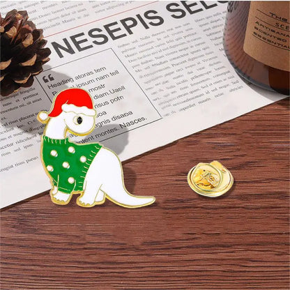 4pcs Cute Cartoon Dinosaur Enamel Brooch Creative Christmas Day Holiday Gift Lapel Pin Badge Backpack Clothing Hat Accessories