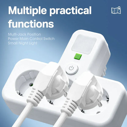 1pc EU power board, switch power plug, with independent night light switch, 3 AC sockets, suitable for home and office use