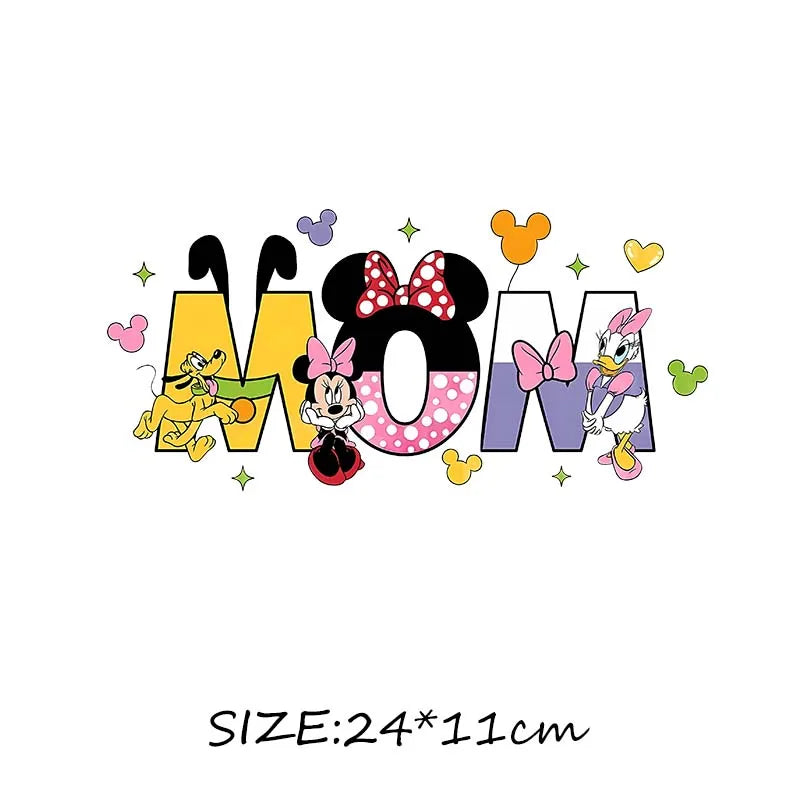 Mom Life Mother's DAY DAD Alphabets Mickey Minnie Iron on Transfers Heat Press Stickers for Clothes