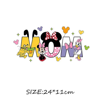 Mom Life Mother's DAY DAD Alphabets Mickey Minnie Iron on Transfers Heat Press Stickers for Clothes