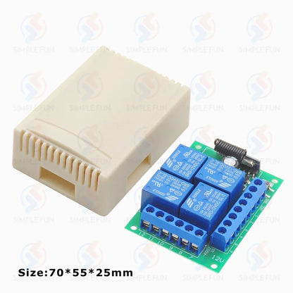 433Mhz Universal Wireless Remote Control Light Switch DC 12V 4CH RF Relay Receiver 60m Range for Light/Garage Door/LED DIY