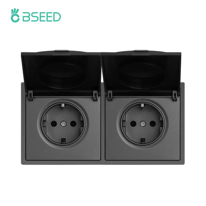 BSEED EU Standard Wall Power Socket With Cover Electrical Outlets Waterproof Wall Plug White Black Plastic Frame 16A