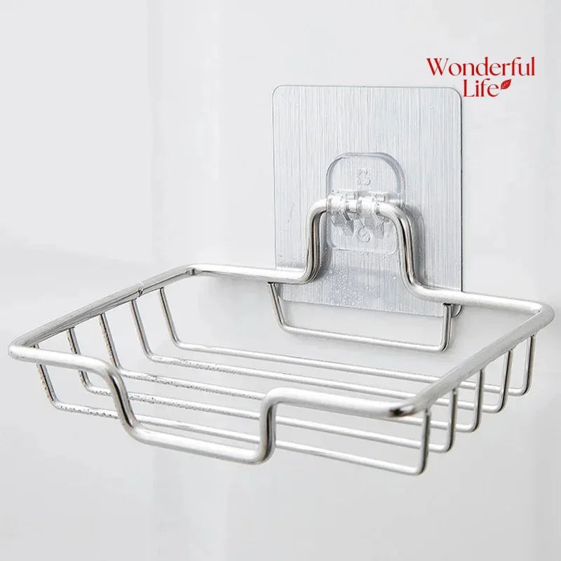 1Pcs Bathroom Soap Holder Wall Mounted Soap Rack Holder Stainless Steel Self Adhesive Soap Rack Wall Mounted Dish