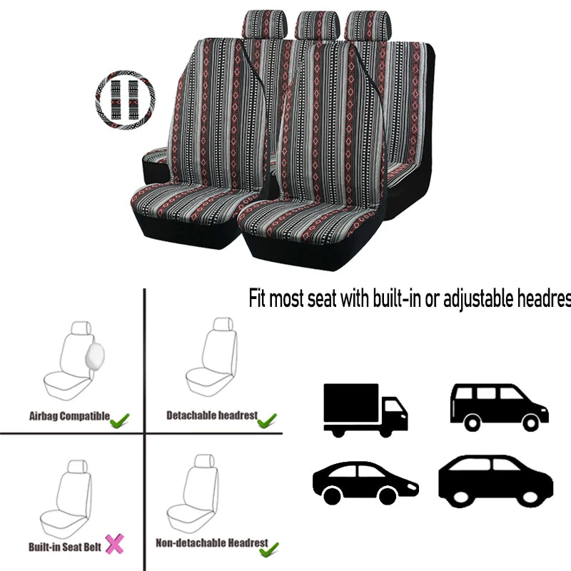 AUTO PLUS Car Seat Covers Set Baja Saddle Blanket Weave Universal Fit Most Car Seat Protection Steering Wheel Cover Protector by PDG ibma