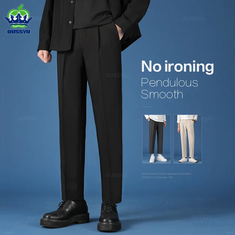 All Seasons New Smooth Pendulous Suit Pants Men Business Long Trousers Korean Formal Ankle Length Pant Male Plus Size 40