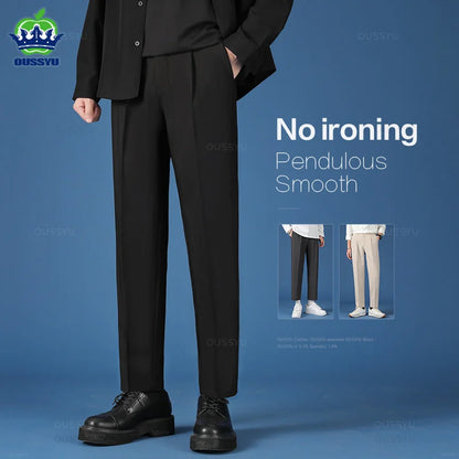 All Seasons New Smooth Pendulous Suit Pants Men Business Long Trousers Korean Formal Ankle Length Pant Male Plus Size 40
