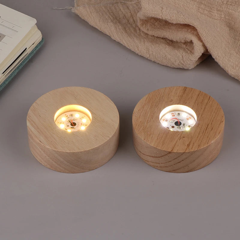1PC Battery Operated 8/10cm Round Wooden LED Light Dispaly Base Stand Holder Table Night Lamp Base Crystal Glass Art Ornaments