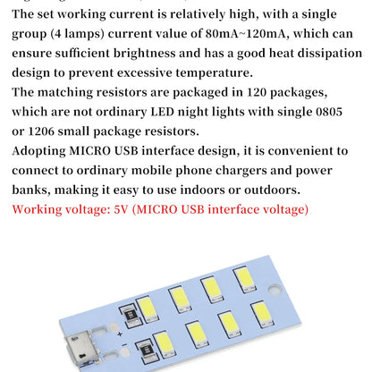 1PCS high quality 5730 smd 5V 430mA~470mA White Mirco Usb 5730 LED lighting panel USB mobile light Emergency light night light