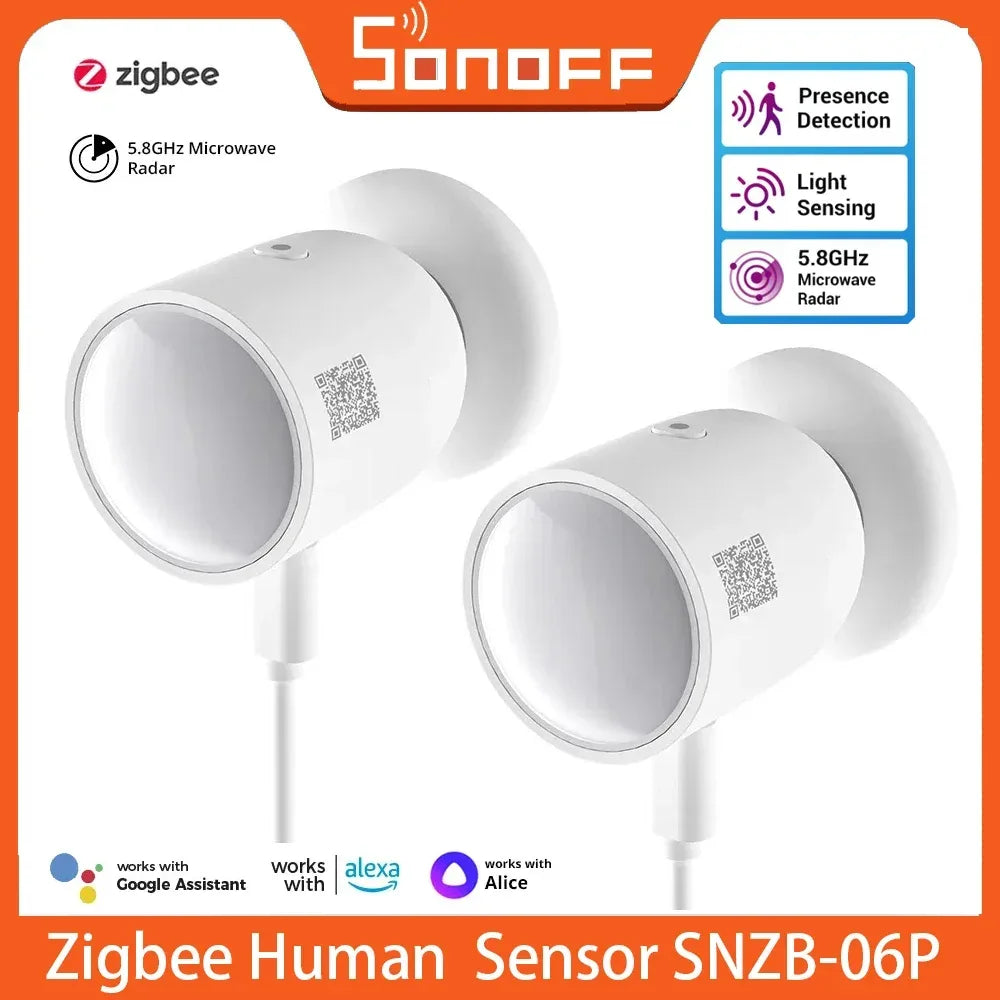 SONOFF SNZB 06P Zigbee Human Presence Sensor SNZB-06P Detector Motion Light Sensing Smart Home Automation Work with Alexa Google