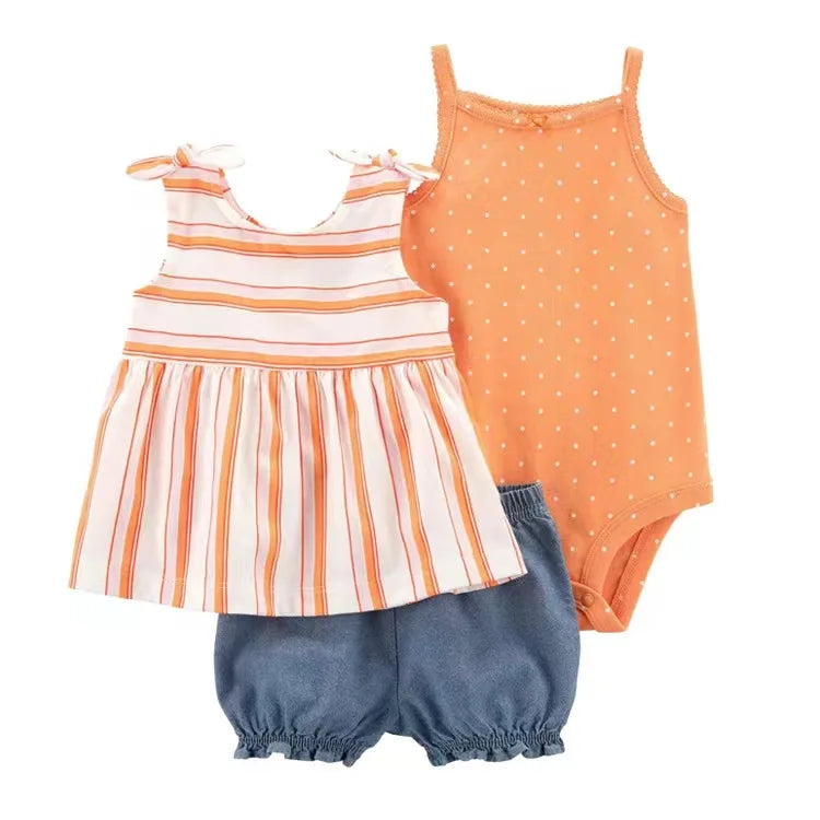 Newborn Baby Girl Clothes Set Summer Fashion Flower Cotton Infant Outfits Short Sleeved Bodysuit Shorts 3Pcs Toddler Clothing