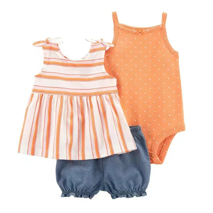 Newborn Baby Girl Clothes Set Summer Fashion Flower Cotton Infant Outfits Short Sleeved Bodysuit Shorts 3Pcs Toddler Clothing