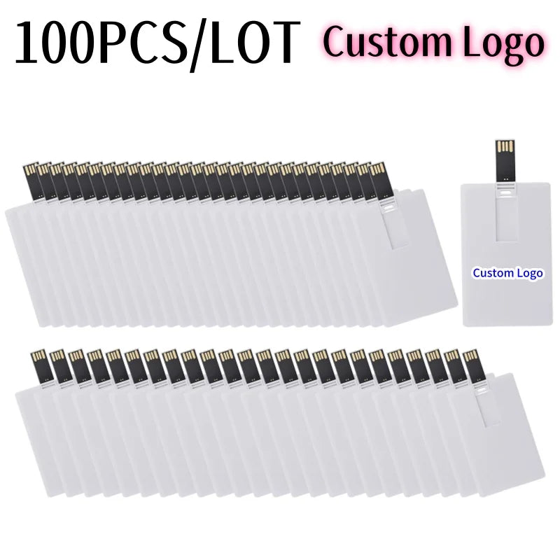 100PCS/LOT Waterproof Super Slim Credit Card USB Flash Drive Pendrive 4GB 8GB 16GB 32GB 64GB Bank Card Model Memory Stick Drives