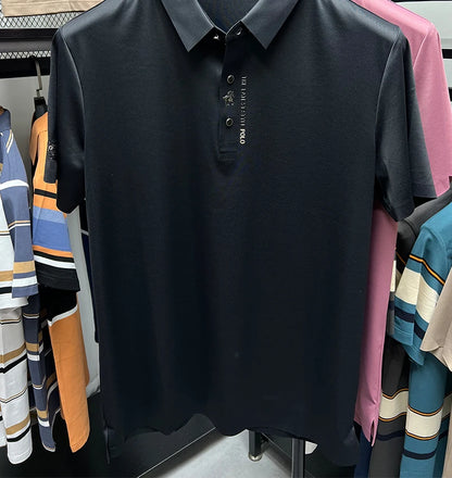 High End Brand New Summer Solid Color Silk Cotton High-quality Short Sleeved Polo Men's Fashionable Business Seamless Casual Top