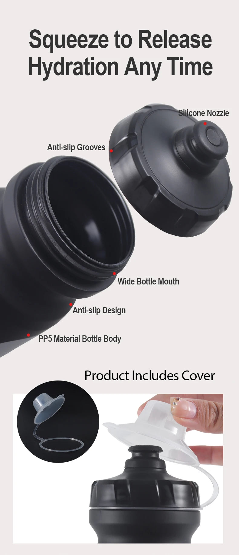BOLANY 610ML Cycling Bike Water Bottle Bicycle Portable Kettle with Cover Matte Plastic Sports Bottle Outdoor Supplies
