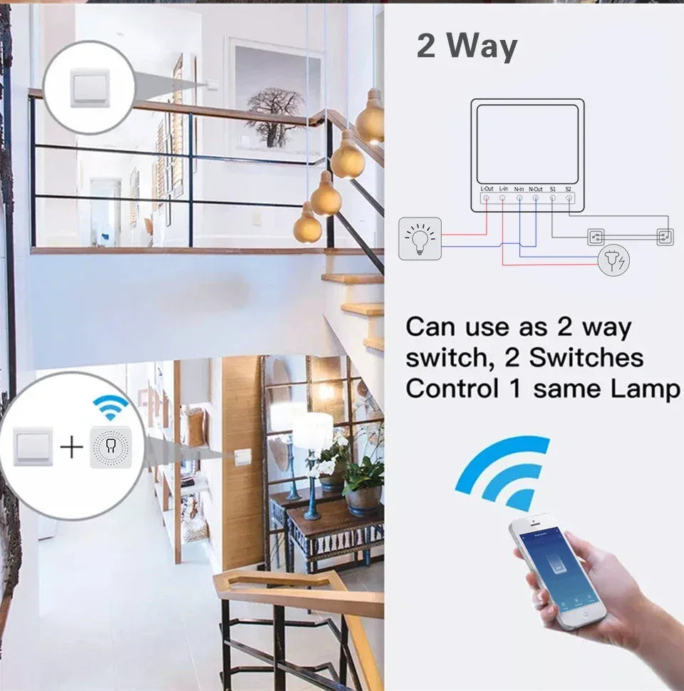 16A Mini Tuya Smart WiFi Switch RF433MHz Home Automation Breaker Voice Control With Alexa Google Home 100-240V 20A 2 Way Control