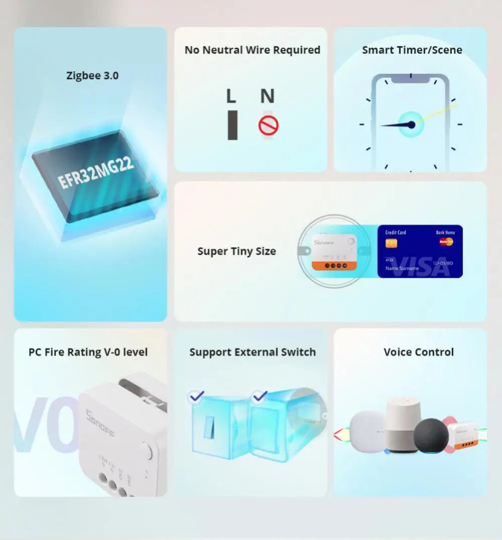 SONOFF ZBMINI-L2 Zigbee DIY Mini Smart Switch Module No Neutral Wire Required Switch Work With Alexa Google Alice Smartthing