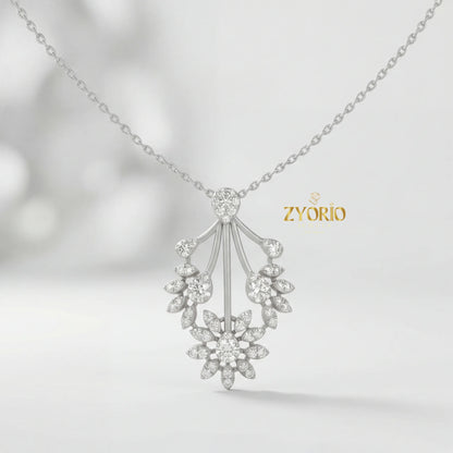 Luxury Floral Burst Lab Grown Diamond Pendant Necklace in 925 Silver Gold | IGI Certified Custom Women Fine Jewelry Supplier