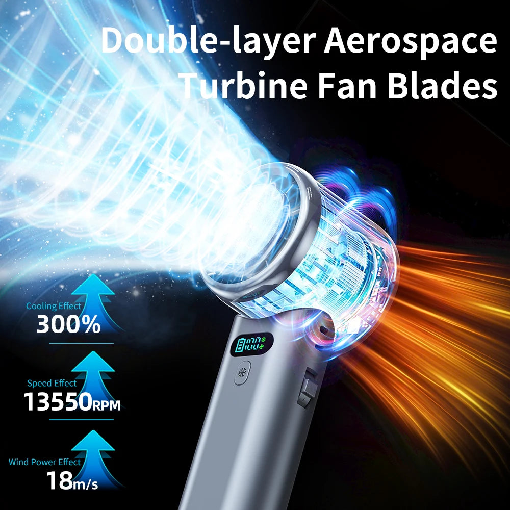 5200mAh Large Capacity Handheld Fan High Speed Refrigeration Handheld Fan 100 Speed  USB Charging Portable Fan