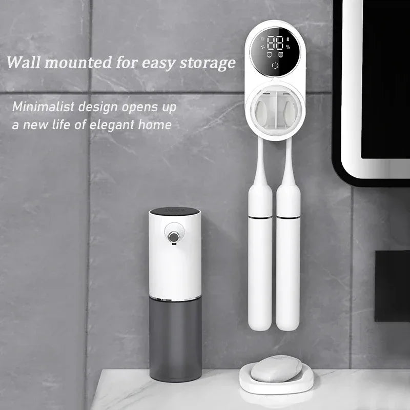 Intelligent wall mounted toothbrush holder, toothbrush holder disinfection device, toothbrush storage rack, with 2 brush slots