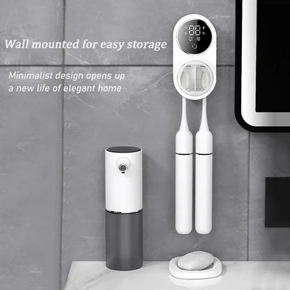 Intelligent wall mounted toothbrush holder, toothbrush holder disinfection device, toothbrush storage rack, with 2 brush slots
