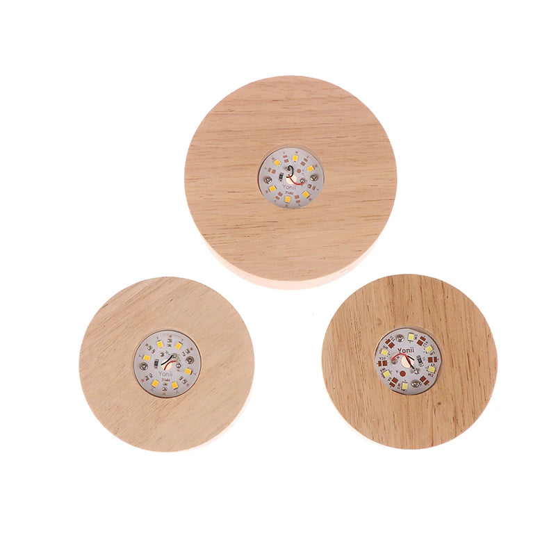 1PC Battery Operated 8/10cm Round Wooden LED Light Dispaly Base Stand Holder Table Night Lamp Base Crystal Glass Art Ornaments