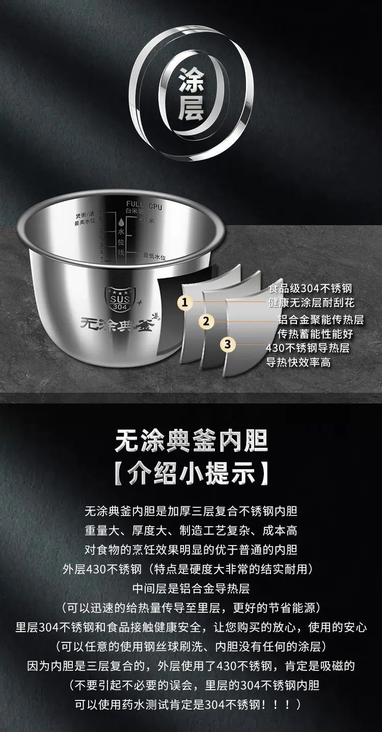 6L electric pressure cooker household large capacity 304 stainless steel intelligent pressure cooker multi-functional 220V