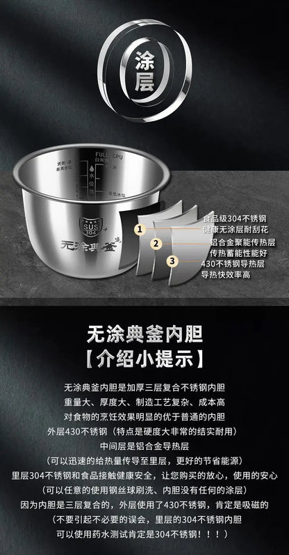 6L electric pressure cooker household large capacity 304 stainless steel intelligent pressure cooker multi-functional 220V