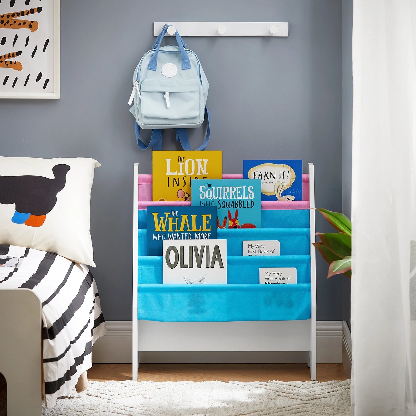 SoBuy FRG225-W Children's Bookshelf Hanging hand fan Shelf Newspaper stand with 4 Shelves Book Rack BHT approx: 62x71x29cm
