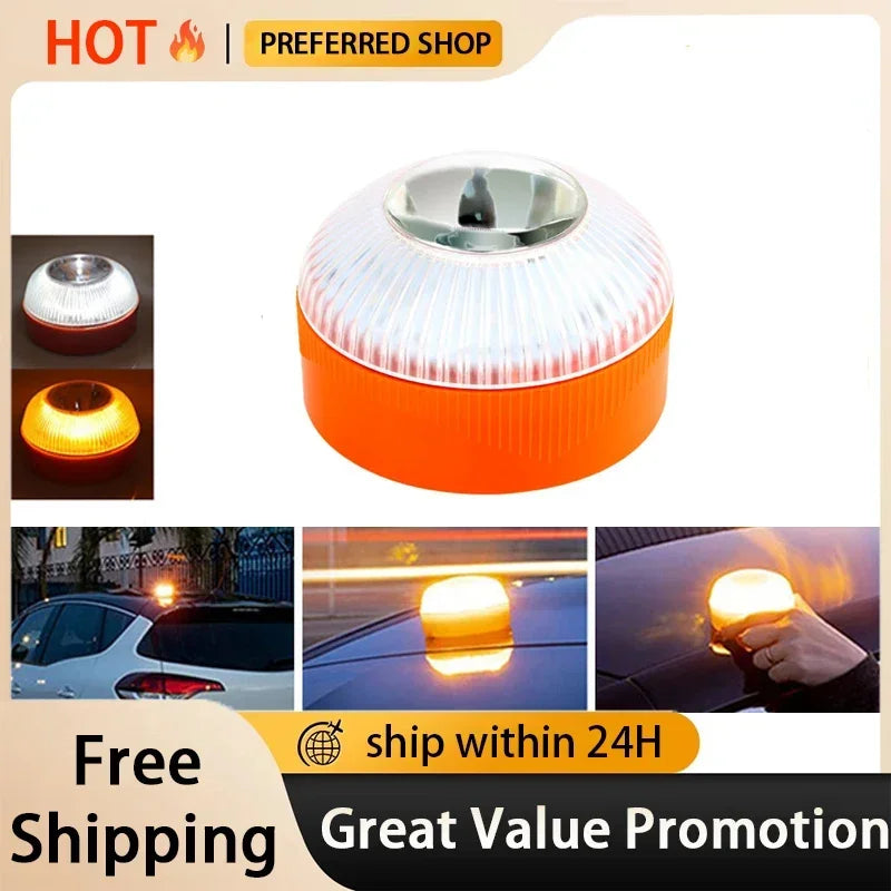 V16 Car warning strobe light, ultra-bright LED, night safety flashing light, strong magnet suction roof light, warning light