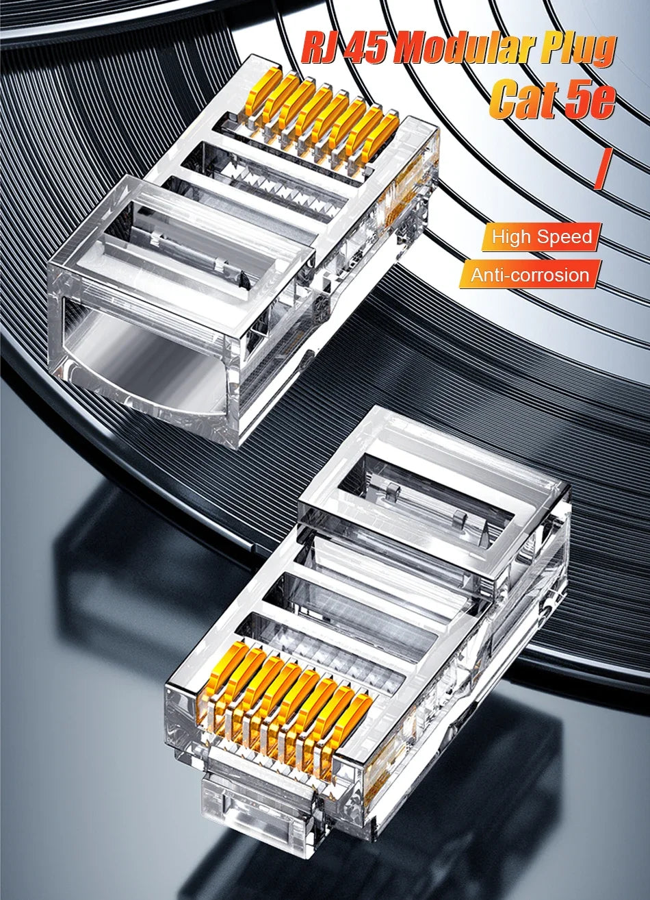 SAMZHE Cat5e RJ45 Modular Plug 8P8C Connector for Ethernet Cable,Gold Plated CAT 5e Gigabit Bulk Ethernet Crimp Connectors