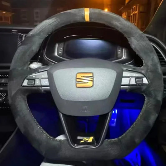 DIY copper stripe suede Car Steering Wheel Cover for Seat Leon FR CUPRA Ibiza Alhambra Line Arona Ateca Toledo 2014-2020 by PDG ibma