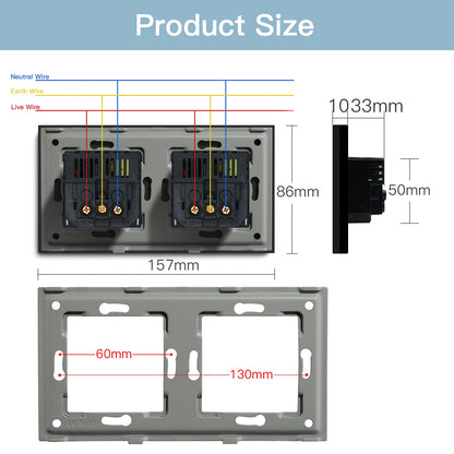 BSEED Single EU Wall Socket USB Type-c Ports Double Waterproof Cover Bathroom Power Sockets Triple Glass Electric Outlets 16A
